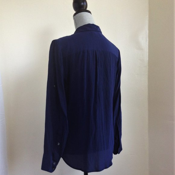 Madewell Alexa Chung Silk Boy Shirt Blouse Navy M - Picture 5 of 8
